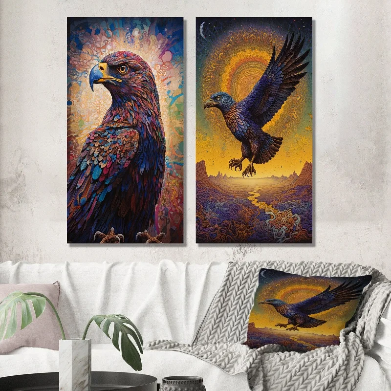 Designart "Majestic Eagle Gaze Illustration" Animals Eagle Wall Art Set of 2 - Children's Art For Living Room Decor