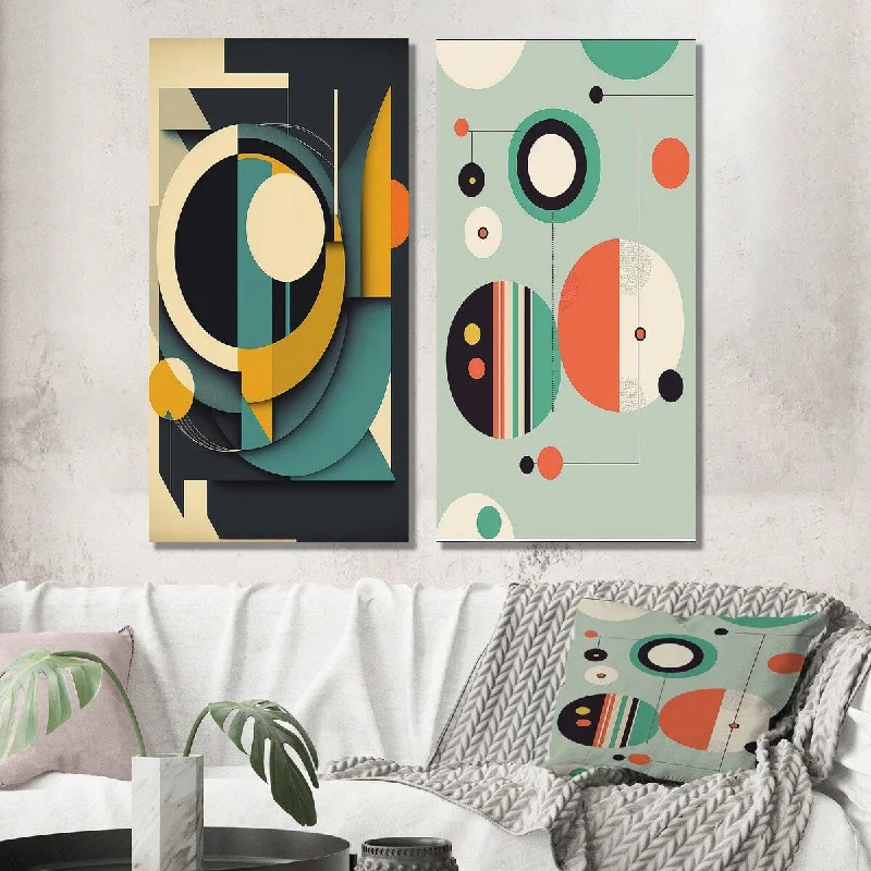 Designart "Mid-century Retro Dimensions I" Modern Midcentury Wall Art Set of 2 - Mid-Century Living Room Decor