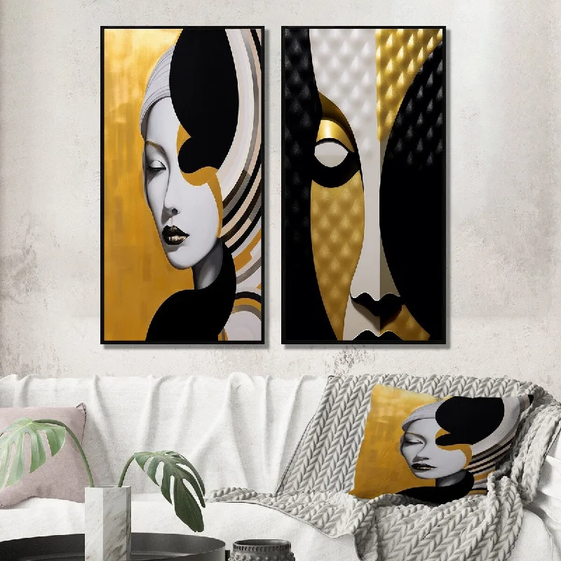 Designart "Minimal Glam Portrait Of Exquisite Young Woman I" Fashion Woman Framed Wall Art Gallery Set For Office Decor