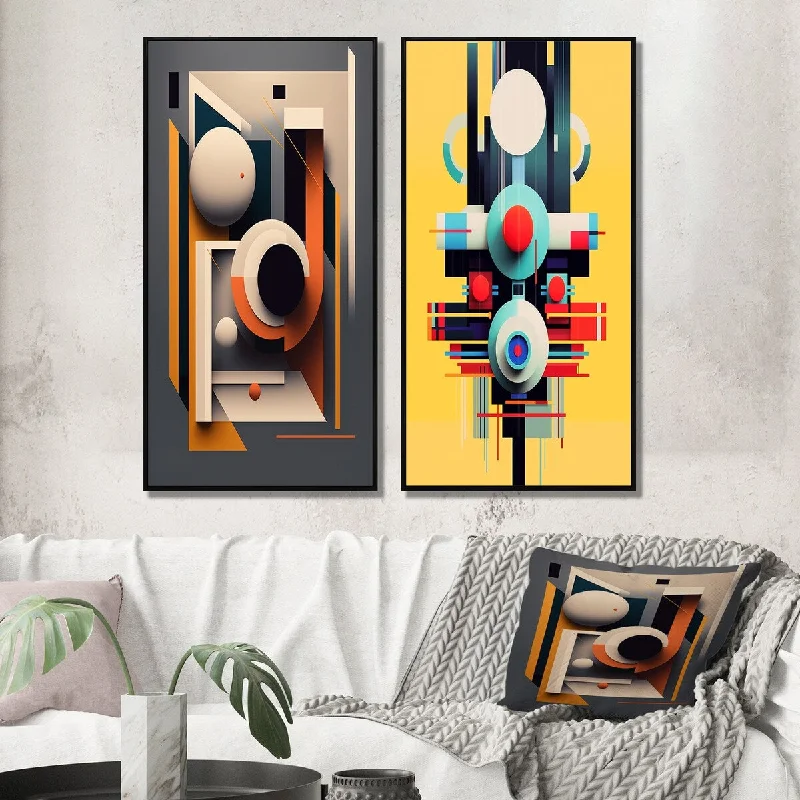 Designart "Minimal Retro Geometry On Dark Gray" Modern Geometric Framed Wall Art Set Of 2 Gallery Set For Office Decor