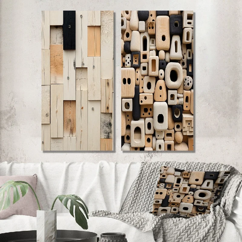 Designart "New Order Abstract Vintage Minimalism" Modern Geometric Wall Art Set of 2 - Modern Printed Wall Décor