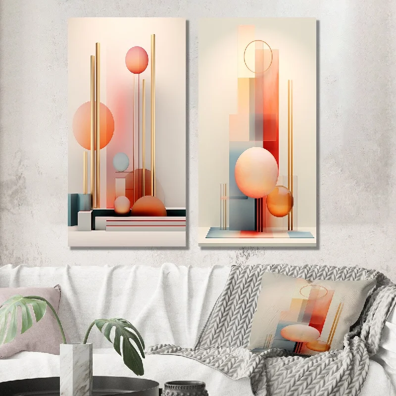 Designart "Obsequious Traditions Retro Pink Illustration III" Modern Wall Art Set of 2 - Modern For Office Decor