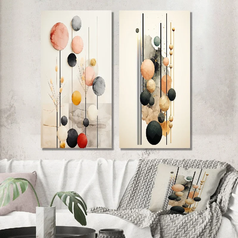 Designart "Opulence Circular Geometric In Retro Pastel III" Modern Wall Art Set of 2 Modern Gallery Set For Office Decor