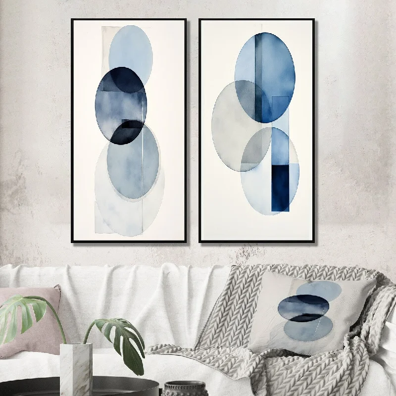 Designart "Orbicular Unity Minimal Watercolor In Retro Blue V" Modern Geometric Framed Gallery Wall Set For Home Decor