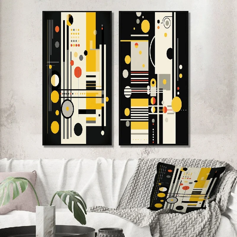 Designart "Paradise Of Sound Retro Abstract Yellow Black I" Modern Geometric Gallery Wall Set Of 2 For Home Decor