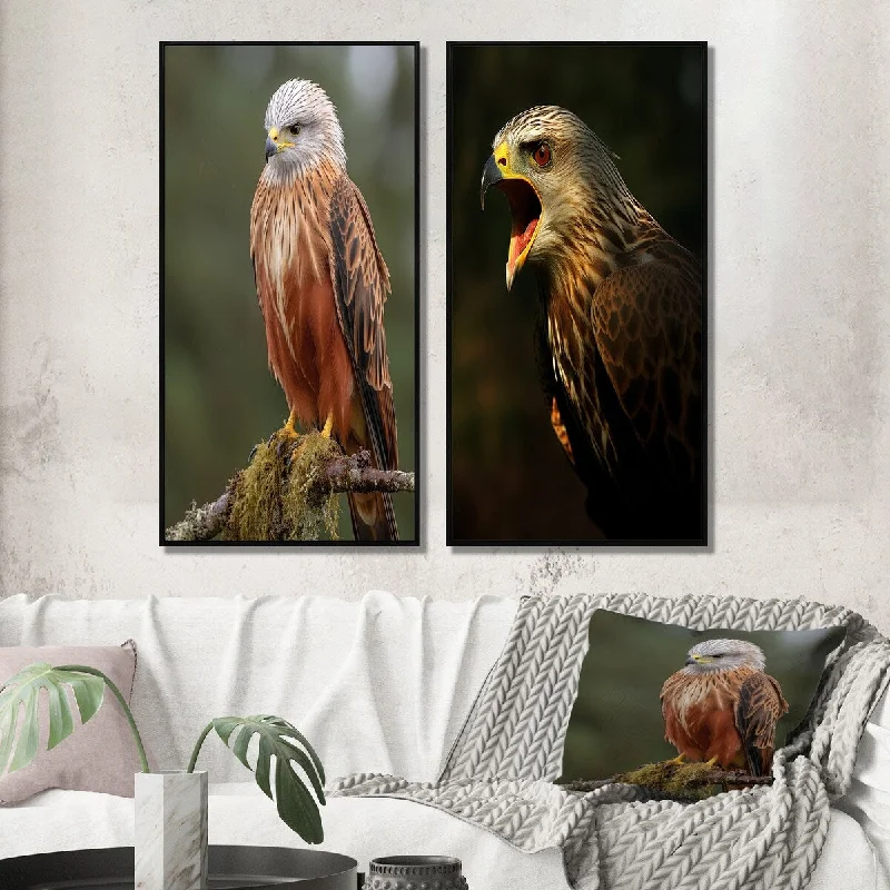 Designart "Portrait Of Eagle Nature Photography I" Animals Framed Wall Art Set Of 2 Canvas Set For Living Room Decor