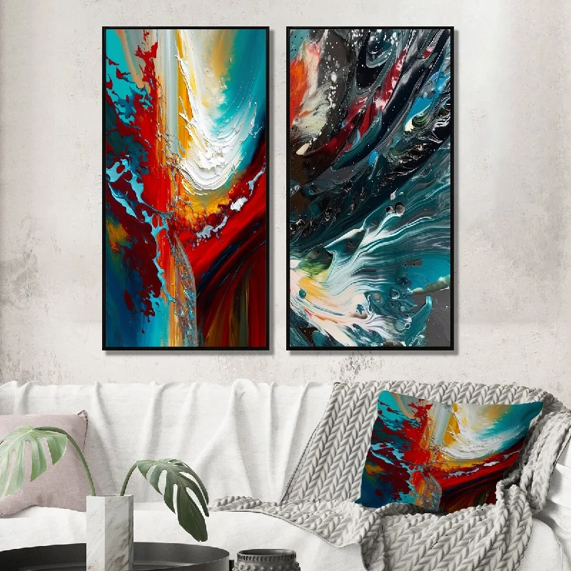 Designart "Rhythmic abstract Teal Awakening" Abstract Painting Wall Art Décor - Modern Gallery Wall Set For Home Decor