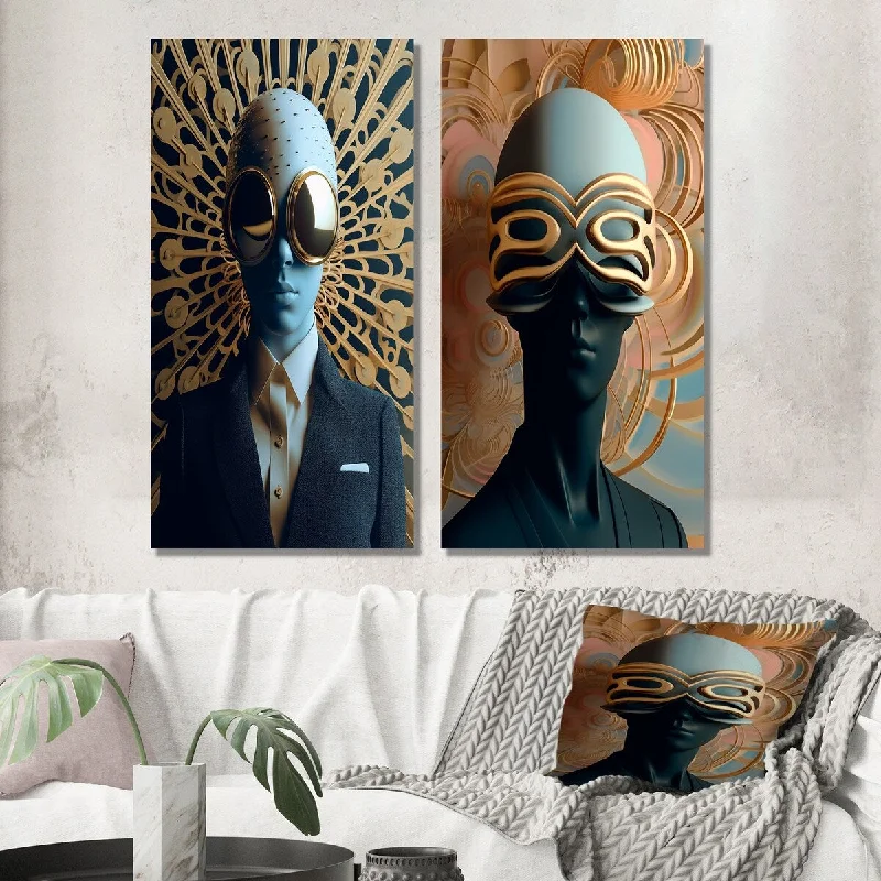 Designart "Sci-Fi Fashion Portrait Of Futuristic Woman III" Surrealism Set of 2 - Transitional Wall Art For Home Decor