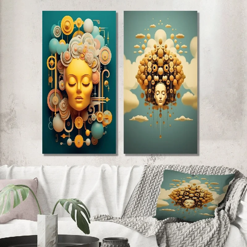 Designart "Sci-Fi Grace Portrait Of A Futuristic Woman V" Fashion Woman Wall Art Set of 2 - Glam For Office Decor