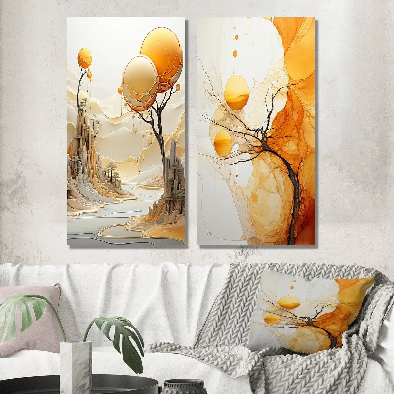 Designart "Silence Of The Tree Full Moon Forest Scene I" Landscape Wall Art Set of 2 Traditional Living Room Decor