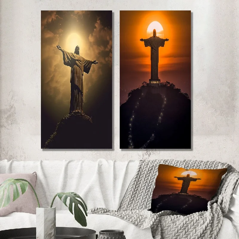 Designart "Supermoon Over Christ the Redeemer In Rio VIII" Christianism Wall Art Set of 2 Traditional Printed Wall Décor