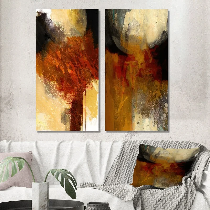 Designart "Terra Rosa Earth Mysteries I" Abstract Wall Art Set of 2 - Modern Wall Art For Bedroom