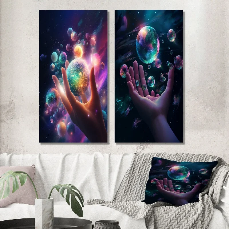 Designart "The Universe In The Palm Of Your Hands III" Space Wall Art Set of 2 - Modern For Office Decor