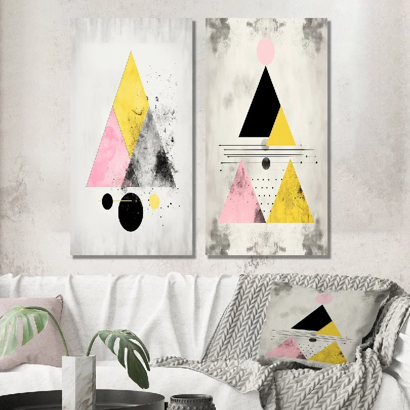 Designart "Transcendence Retro Triangular Minimal III" Modern Geometric Wall Art Set of 2 - Modern For Office Decor