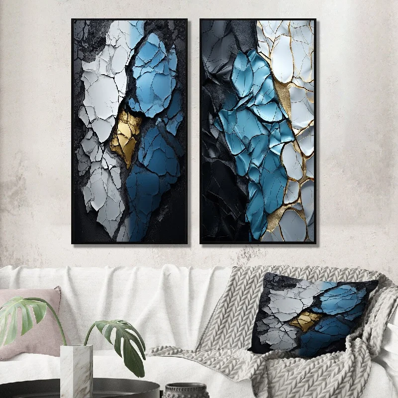 Designart "Turquoise White And Gold Marble Art I" Abstract Painting Wall Art Décor - Modern Gallery Set For Office Decor