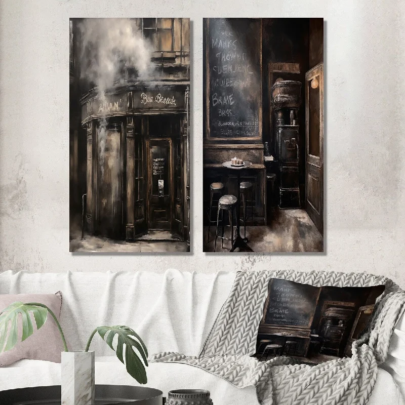 Designart "Vintage Paris Nostalgia Atmosphere Painting I" City Wall Art Set of 2 - Traditional Printed Wall Décor