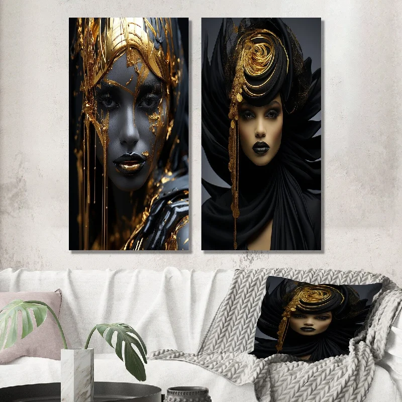 Designart "Vintage Tribal Glam High Fashion Boho Beauty" Boho Woman Wall Art Set of 2 Glam Gallery Set For Office Decor