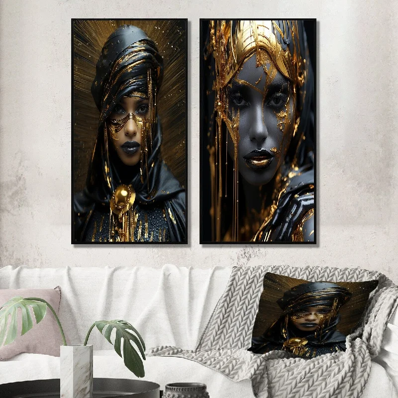 Designart "Vintage Tribal Glam High Fashion Boho Beauty I" Boho Woman Framed Gallery Wall Set For Home Decor