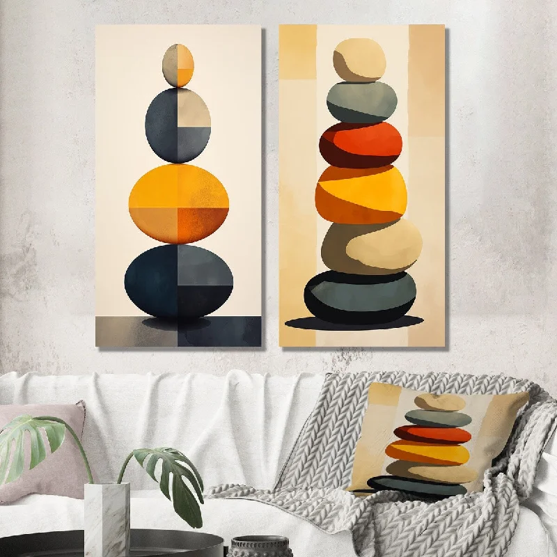 Designart "Visual Tranquility Rock Balancing I" Spiritual Stone Wall Art Set of 2 - Traditional Printed Wall Décor