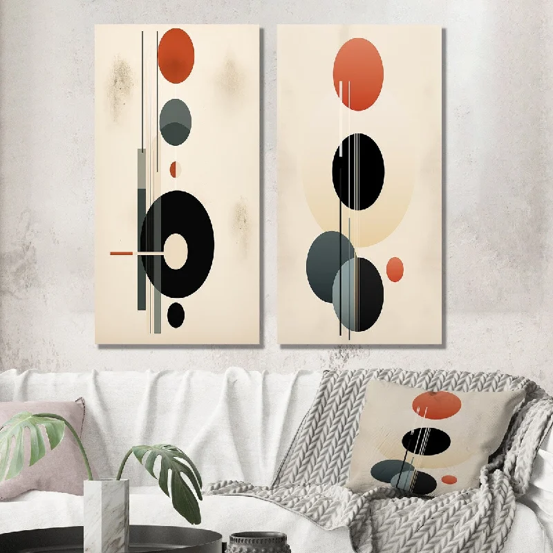 Designart "Waning With The Moon Circular Retro Geometrics I" Modern Wall Art Set of 2 - Modern Printed Wall Décor