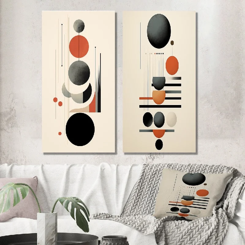 Designart "Waning With The Moon Circular Retro Geometrics III" Modern Wall Art Set of 2 - Modern Wall Art For Bedroom