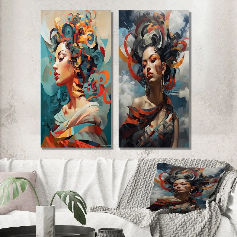 Designart "Where The Wild Women Roam II" Fashion Woman Wall Art Set of 2 - Glam Wall Art For Bedroom