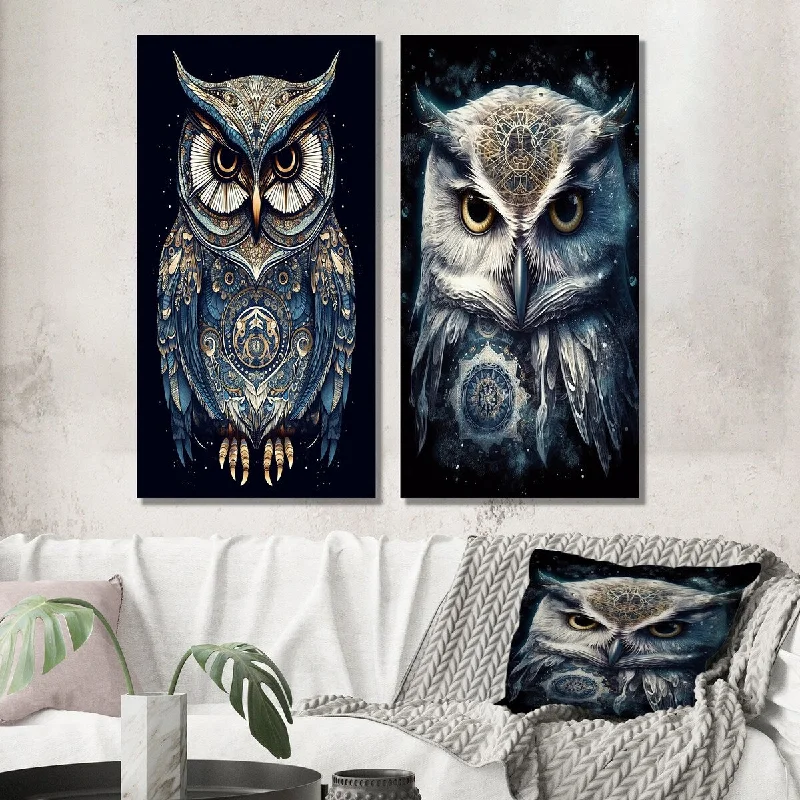 Designart "White Owl Magic" Animals Owl Wall Art Set of 2 - Children's Art Wall Art For Bedroom