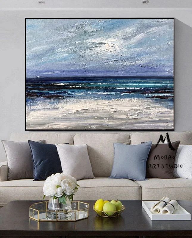 Large Blue Sea Abstract Art Dark Blue Ocean Abstract Painting Np048