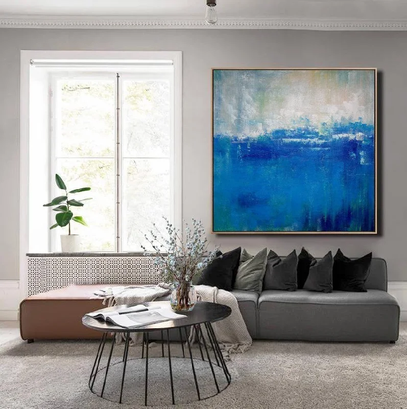 Large DEEP Blue Sea Abstract Painting,Blue Ocean Oil Painting