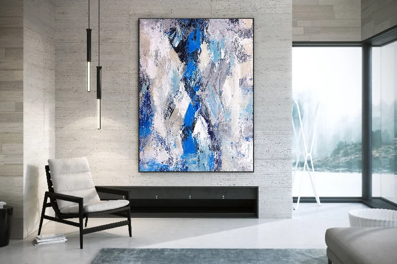 Modern Wall Decor White Blue Grey Contemporary Abstract Painting Dp104