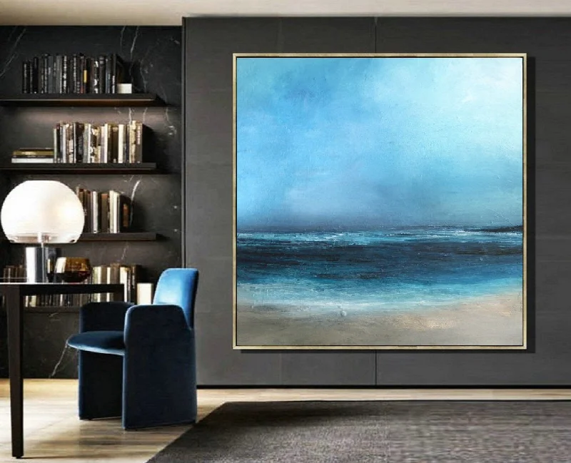 Original Sea Level Blue Oil Painting Light Blue Sky Oil Painting Dp132