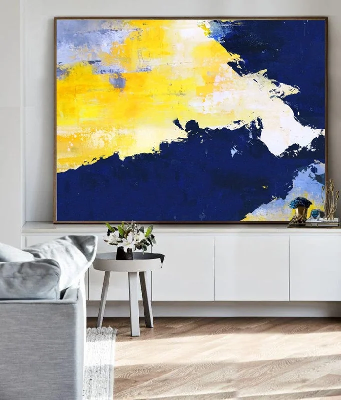 Original Yellow Abstract Painting Blue White Abstract Painting NP003