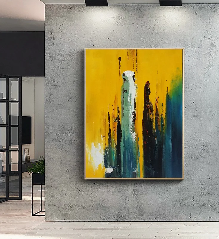 Original Yellow Blue Abstract Painting Hallway Wall Art Np049