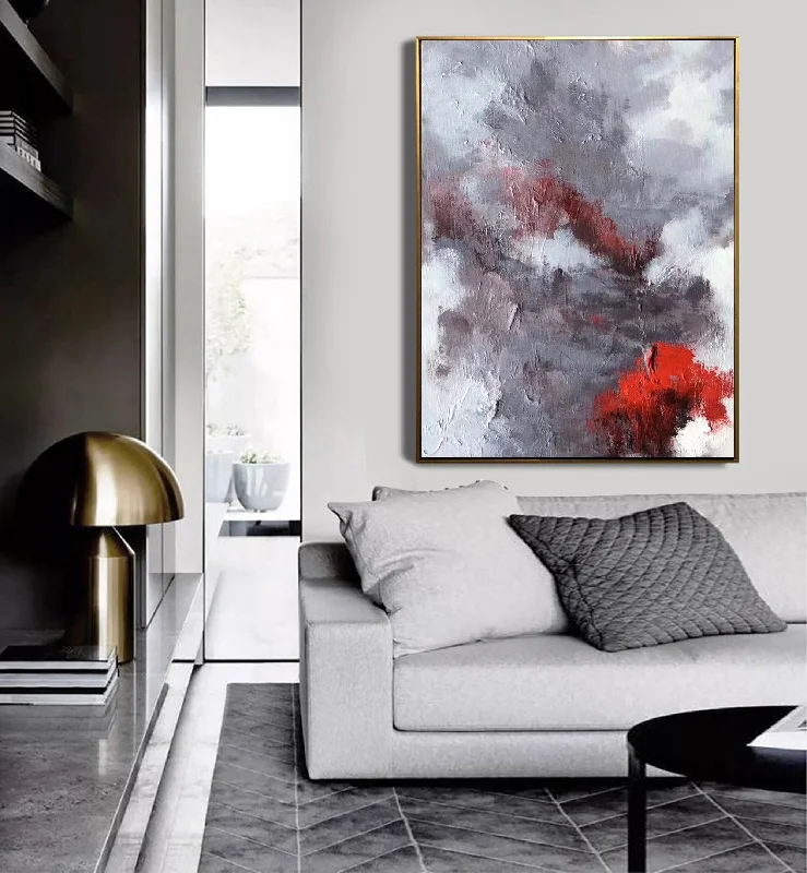 Red Grey Abstract Art Painting Large Wall Canvas Painting Living Room Art Dp109