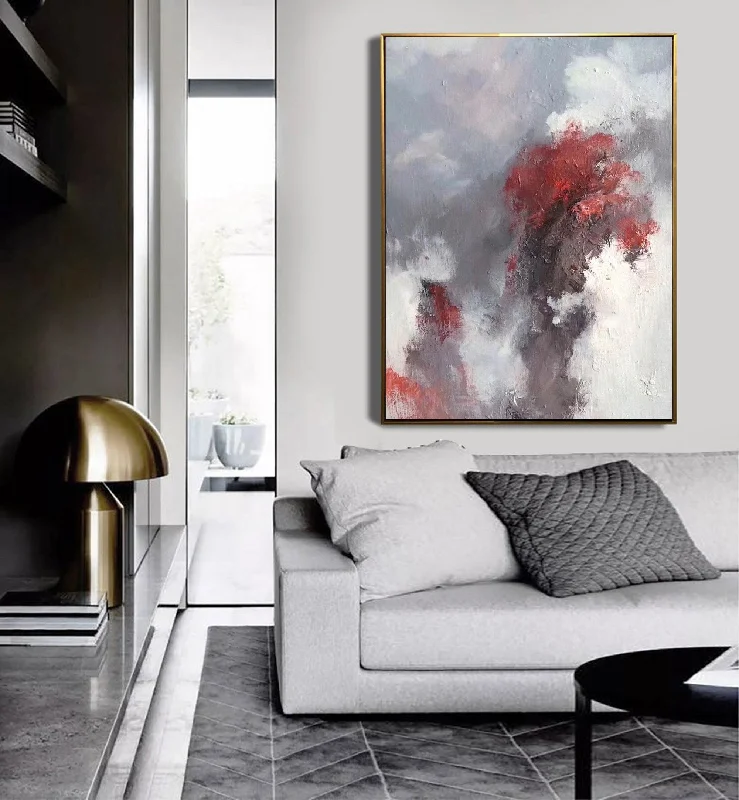 Red Grey Abstract Painting Cloud Wall Canvas Painting Handmade Artwork Dp110