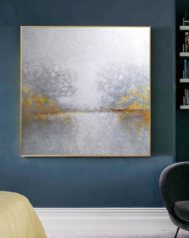 White Sky Abstract Painting Wall Seascape Yellow Painting Abstract Artwork Dp097