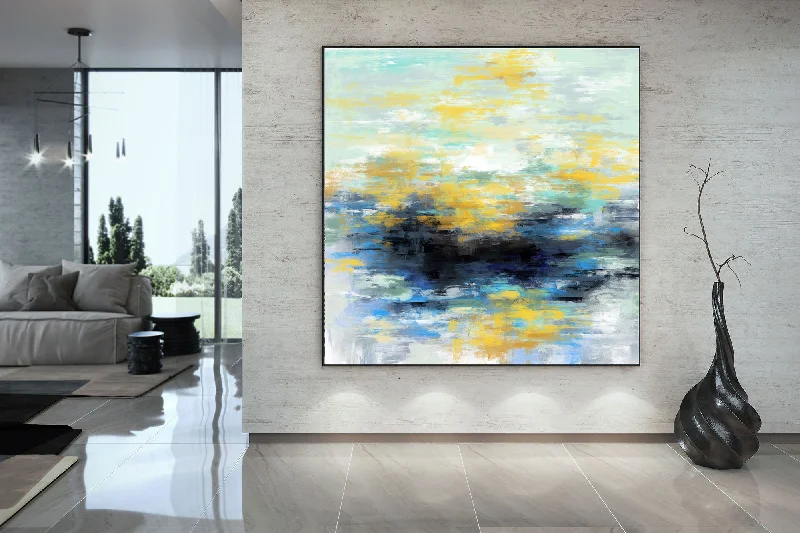 Yellow Blue Black Palette Knife Artwork Original Painting on Canvas NP001